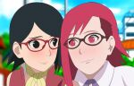 2_girls black_eyes black_hair boruto:_naruto_next_generations glasses it karin_uzumaki optimystic11 purple_eyes purple_hair sarada_uchiha yuri