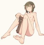 1girl 1girl ass breasts feet green_eyes green_hair gun handgun high_resolution kino kino_no_tabi looking_at_viewer nipples nude pettanko pistol pointed_toes revolver ribs short_hair simple_background sitting small_breasts tomboy very_high_resolution weapon