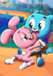  1boy 1girl anais_watterson anthro anthro_only bbmbbf blue_body blue_fur brother_and_sister cartoon_network cat clothed clothed_male cub fur34* gumball_watterson incest nude nude_female palcomix pink_body pink_fur rabbit the_amazing_world_of_gumball young 