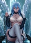  1girl 1girl 1girl akame_ga_kill! blue_eyes blue_hair blush chest_tattoo crossed_legs curvaceous curvy esdeath female_only high_res high_resolution huge_breasts human ice leash long_hair looking_at_viewer sciamano240 seductive seductive_smile sitting solo_female thick_thighs 