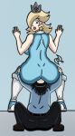  1boy 1girl ass_sniff ass_sniffing blue_background face_in_ass facesitting leaning_against_wall looking_at_ass mario_(series) mario_tennis omarsin princess_rosalina rosalina silver_crown 