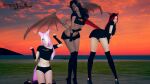  3_girls 3d 3d_model 3females belly_button black_boots black_clothes black_clothing black_eyeshadow black_gloves black_hair black_hotpants black_legwear black_lips black_lipstick black_nail_polish black_nails black_skirt blind blindfold blindfolded boots brown_body brown_skin cat_ears cat_girl cat_humanoid cat_tail clothed clothed_female dark-skinned_female dark_hair dark_skin demon demon_girl demon_wings demoness exxora eyeshadow face_markings female_only final_fantasy final_fantasy_xiv fingerless_gloves fox_ears fox_girl fox_humanoid fox_tail gloves group heart_tattoo high_heel_boots high_heels hot_pants hotpants island kneel legs leona_phoenix long_ears looking_at_viewer looking_back_at_viewer miqo&#039;te multiple_females multiple_girls multiple_people nails on_knees orange_eyes paw_pose pink_eyes pink_hair pink_lips pink_lipstick pink_nail_polish pink_tail pornhub pornhub_shirt posing presenting presenting_hindquarters red_lips red_lipstick red_sky red_tail riaykura riaykuras_playground skirt standing sunset t-shirt tail tattoo_on_face under_boob winged_humanoid wings 