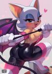 <3 1girl 1girl anthro ass breasts chiropteran clothed clothing dat_ass eyelashes eyeshadow fangs holding_object holding_whip looking_at_viewer makeup mammal membrane_(anatomy) membranous_wings open_mouth popodunk rouge_the_bat sega side_boob sonic_the_hedgehog_(series) whip wings