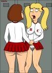  blonde blonde_hair brunette cameltoe cheerleader cheerleader_outfit cindi_(family_guy) erect_nipples family_guy female_masturbation female_only hand_on_pussy masturbating_under_clothes masturbation meg_griffin orgasm_face panties pigtails pussy_juice pussy_juice_drip red_skirt sexfightfun shirt skirt teen wet wet_clothes wet_panties white_panties white_shirt young_adult yuri 