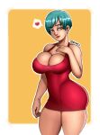 1girl anime_milf aqua_eyes aqua_hair ass big_ass big_breasts breasts bulma bulma_brief bulma_briefs cleavage clothed_female clothing cyan_eyes cyan_hair dragon_ball dragon_ball_super dragon_ball_z dress female_focus female_only high_res hips human lips mature mature_female mature_woman milf red_dress short_hair shounen_jump solo_female solo_focus thick_thighs thighs wide_hips wk_(artist)