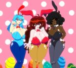 aqua_dress big_ass big_breasts big_thighs black_dress bunny_ears bunny_suit_carol_(fnf) bunny_suit_gf_(fnf) bunny_suit_sky_(fnf) bunny_tail bunnysuit carol_(bbpanzu) easter easter_egg flushed friday_night_funkin girlfriend_(friday_night_funkin) looking_at_viewer original_sky_(fnf) pink_background red_dress sky_(friday_night_funkin) smiling_at_viewer xml_xrossover_(artist)