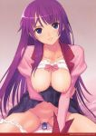  1girl bakemonogatari blue_eyes bra bra_lift breasts crotch_rub female_masturbation female_only highres lingerie long_hair masturbation monogatari_(series) nipples open_clothes open_shirt panties panties_around_leg purple_hair senjougahara_hitagi skirt skirt_lift solo stapler taka_tony takayuki_tanaka tanaka_takayuki tony_taka underwear 