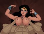 1boy 1girl big_breasts black_hair blue_eyes breasts comic_book_character demigod diana_prince female_focus high_res justice_league_unlimited long_hair male/female mature mature_female paizuri patreon patreon_paid patreon_reward pov sunsetriders7 superheroine tagme wonder_woman