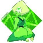  1girl alien ass atomickingboo bottomless bubble_butt cartoon_network dat_ass female_only gem_(species) green_eyes green_hair green_skin looking_back mad peridot peridot_(steven_universe) shiny shiny_skin solo_focus steven_universe stockings wide_hips 