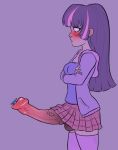  2014 animal_genitalia blush breasts clothing embarrassed erection friendship_is_magic futanari hair highwaytotartarus horsecock human humanized large_penis long_hair my_little_pony penis purple_eyes purple_hair sex_toy skirt solo sounding source_request testicles twilight_sparkle_(mlp) urethral urethral_penetration vein 