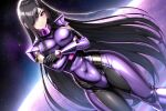 1girl alluring black_hair bodysuit helmetless insanely_hot kanisuka_rita no_helmet ohsama_sentai_king-ohger otako_(artist) papillion_ohger pin_up princess queen super_sentai violet_eyes