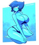  1girl 1girl alien aqua_skin atomickingboo big_breasts bikini blue_eyes blue_hair blue_skin breasts cartoon_network cleavage female_only gem_(species) lapis_lazuli lapis_lazuli_(steven_universe) shiny shiny_skin short_hair solo_focus steven_universe 