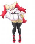 1girl avian big_ass big_breasts blaziken blaziken_(pokemon) braixen bursyamo_(pokemon) canine chicken claws collar creatures_(company) fire_type_pokemon fox game_freak gen_3_pokemon multicolored_fur nintendo platform_shoes pokemon pokemon_(anime) pokemon_(creature) pokemon_(game) pokemon_(species) pokemon_firered_and_leafgreen pokemon_frlg pokemon_omega_ruby_&_alpha_sapphire pokemon_oras porkyman posing red_fur satosatori talons white_skin yellow_sclera yellow_skin