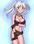 1girl 1girl 1girl alluring alternate_costume belt big_breasts breasts brown_eyes cleavage female_only fire_emblem fire_emblem_awakening fire_emblem_heroes gloves kyzacreations light-skinned_female light_skin looking_at_viewer nintendo official_alternate_costume purple_bikini purple_swimsuit robin_(fire_emblem) robin_(fire_emblem)_(female) robin_(summer)_(fire_emblem)_(female) smile solo_female swimsuit twin_tails white_hair