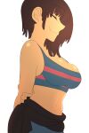 1girl 1human 2010s 2015 2d 2d_(artwork) adapted_costume aged_up arms_behind_back big_breasts bottomwear breasts cleavage clothed clothed_female clothed_human clothing crop_top digital_media_(artwork) female female_frisk female_human female_only frisk frisk_(undertale) hands_behind_back human human_only knocker12 midriff short_hair smile smiling solo_female solo_human striped_clothing topwear tumblr undertale undertale_(series) video_game_character video_games white_background