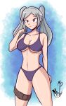 1girl 1girl alluring alternate_costume big_breasts bikini braid cleavage collarbone fire_emblem fire_emblem_awakening fire_emblem_heroes grey_hair long_hair mrpenguin nintendo o-ring_bikini purple_bikini purple_swimsuit robin_(fire_emblem) robin_(fire_emblem)_(female) robin_(summer)_(fire_emblem)_(female) smile swimsuit twin_tails under_boob violet_eyes