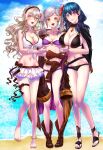 3_girls alluring alternate_costume bangs beach big_breasts bikini bikini_skirt black_bikini black_swimsuit blonde_hair blue_eyes breast_size_difference breasts brown_eyes byleth_(fire_emblem) byleth_(fire_emblem)_(female) byleth_(summer)_(fire_emblem)_(female) cape cleavage commentary_request corrin_(fire_emblem) corrin_(fire_emblem)_(female) corrin_(summer)_(fire_emblem)_(female) eyebrows_visible_through_hair female_only fire_emblem fire_emblem:_three_houses fire_emblem_awakening fire_emblem_fates fire_emblem_heroes flower full_body gem green_hair hair_between_eyes hair_flower hair_ornament heart high_res hugging long_hair looking_at_viewer medium_breasts medium_hair multiple_girls navel nintendo o-ring_bikini ocean open_mouth orange_eyes purple_bikini purple_eyes purple_swimsuit red_eyes red_flower robin_(fire_emblem) robin_(fire_emblem)_(female) robin_(summer)_(fire_emblem)_(female) seaside silver_hair smile super_smash_bros. swimsuit teal_hair twin_tails wavy_hair whatthehell042 white_bikini white_swimsuit