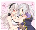 2_girls alluring big_breasts cleavage corrin_(fire_emblem)_(female) corrin_(summer)_(fire_emblem)_(female) elf eromame fire_emblem fire_emblem_awakening fire_emblem_fates fire_emblem_heroes manakete nintendo robin_(fire_emblem)_(female) yuri