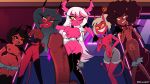  1boy 2023 5girls afro apple_(helluva_boss) artist_name blitzo_(helluva_boss) coco_(helluva_boss) deadinside97 demon_tail helluva_boss kiki_(helluva_boss) milky_(helluva_boss) pink_body succubus verosika_mayday vivienne_medrano vivziepop 