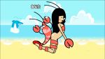 1girl beach beastiality black_hair crustacean dolphin female lobster minus8 nintendo ocean rhythm_heaven