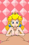 1girl animated animated_gif blonde_hair blue_eyes breast_hold breasts crown earrings fellatio female gif jewelry mario_(series) minus8 nintendo nipples oral paizuri paizuri_lead_by_female penis pov ppppu princess_peach super_mario_bros. uncensored