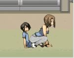 1boy 1girl animated animated_gif ass brown_hair buttjob female kariyume looking_back lowres penis pixel_art zinger_(excess_m)