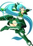  1_girl 1girl aqua_eyes armor art ass chouzetsu_yarou female fusion gauntlets greaves green_eyes green_hair huge_weapon isshiki_akane legs saegusa_wakaba solo sword vividgreen vividred_operation weapon 