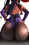 1female 1girl ass ass_focus big_ass cape detached_sleeves elbow_gloves female_only from_behind genshin_impact gloves hair_ornament hair_ribbon hat huge_ass leotard long_hair meettheton mona_(genshin_impact) pantyhose pawg purple_hair shiny shiny_clothes shiny_hair sitting twin_tails uass very_long_hair wide_hips