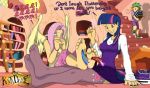 2girls anthro blush book feather female fluttershy_(mlp) friendship_is_magic humanized katadude_(artist) multiple_girls my_little_pony spike_(mlp) thighhighs tickle toes twilight_sparkle_(mlp) wings