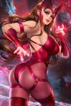 1girl absurd_res ass avengers big_breasts breasts brown_hair ear_piercing elizabeth_olsen female_only green_eyes headdress high_res lingerie marvel marvel_cinematic_universe marvel_comics neoartcore paid_reward patreon_reward scarlet_witch sideboob solo_focus wanda_maximoff