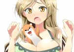  1girl :o b-ginga between_breasts bikini blonde_hair breasts brown_eyes bursting_breasts cleavage hair_ornament hairclip large_breasts long_hair open_mouth otter shinomiya_himawari solo swimsuit uso-kun vividred_operation 