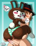 animal_crossing animal_crossing_girl anthro anus ass big_ass black_eyes black_nose blush brown_fur brown_hair bunny bunny_boy bunny_ears carmen_(animal_crossing) cum cum_in_pussy cum_inside furry human jackintaro panties penis pussy underwear villager_(animal_crossing)