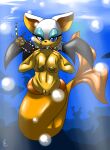  1girl 1girl 2014 anthro bat big_breasts blue_eyes breast_grab breast_squeeze breasts erect_nipples fish_tail long_ears looking_at_viewer mammal marine mermaid nipples nude pussy rouge_the_bat sega sega smile underwater virate-chip water wings 