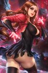 1girl ass avengers big_ass big_breasts breasts brown_hair dress female_only green_eyes long_hair looking_at_viewer looking_back marvel neoartcore scarlet_witch wanda_maximoff