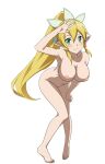 alluring bare_legs big_breasts blonde_hair completely_nude_female edit green_eyes hot leafa leafa_suguha_kirigaya nipples posing pussy sexy sword_art_online voluptuous