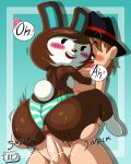 animal_crossing animal_crossing_girl anthro anus ass big_ass black_eyes black_nose blush brown_fur brown_hair bunny bunny_boy bunny_ears carmen_(animal_crossing) furry jackintaro panties penis pussy underwear vaginal vaginal_penetration villager_(animal_crossing)