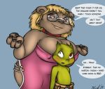 anthro basilisk_lizard bbw bear big_breasts blush breasts erect_nipples female funny furry glasses green_eyes lizard long_hair looking_down looking_up male mammal multicolored_eyes orange_hair plumed_basilisk red_eyes reptile scalie shardshatter shy smile surprise