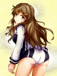 1_girl 1girl ass brown_eyes brown_hair buruma female highres ken_(kenta1922) long_hair looking_back school_uniform shinomiya_himawari solo vividred_operation