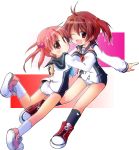  2_girls 2girls art ass brown_eyes brown_hair female hug isshiki_akane isshiki_momo multiple_girls pink_hair short_hair short_shorts shorts siblings sisters smile twintails vividred_operation wink yuri yuuhi_alpha 