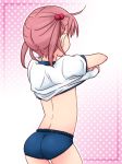  1_girl 1girl art ass back buruma female from_behind gym_uniform hair_bobbles hair_ornament isshiki_momo shirt_lift short_hair short_twintails solo twintails undressing vividred_operation yayoi_mitsuru 