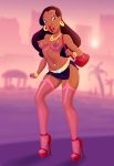 bag belt bracelet breasts brown_eyes brown_hair dark_skin drew_gardner_(artist) earrings eyeshadow high_heels jewelry lilo_and_stitch lipstick long_hair make_up mole nani_pelekai navel necklace nipples piercing prostitute see_through skirt stockings thong