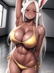  1girl abs ai_generated alluring amiral_ai animal_ears arm_behind_back athletic_female bare_shoulders big_breasts bikini blush breasts bunny_ears cleavage clenched_teeth clothed_female clothing collarbone curvy dark-skinned_female dark_skin eyelashes female_abs female_focus female_only fit_female grin half-closed_eyes high_res hips human indoors long_hair looking_at_viewer mature mature_female miruko muscular muscular_female my_hero_academia nai_diffusion navel one_arm_up parted_lips pinup red_eyes revealing_clothes rumi_usagiyama seductive shiny_skin side-tie_bikini skimpy skindentation smile solo_female solo_focus stable_diffusion superheroine sweat sweatdrop swimsuit tagme teeth thighs very_long_hair voluptuous watermark white_hair 