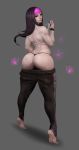 1girl alternate_costume alternate_hairstyle antonioazzier ass back bare_shoulders big_ass capcom feet female_only full_body grey_background huge_ass juri_han long_hair looking_at_viewer looking_back multicolored_hair nail_polish pants_down simple_background smile solo_female street_fighter street_fighter_v thong tiptoes toenail_polish two-tone_hair