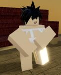 1girl black_hair grin happy meredith_(gootz) peeing roblox robloxian standing