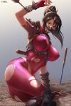 1girl alluring athletic_female big_breasts bodysuit brown_eyes brown_hair fit_female kunoichi project_soul snake_sword soul_calibur soul_calibur_ii soul_calibur_iii soul_calibur_vi taki tomo_eokaiteru weapon