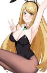  1girl alluring big_breasts blonde_hair bunnysuit cleavage core_crystal female_only kgctcg latex long_hair mythra nintendo xenoblade_(series) xenoblade_chronicles_2 yellow_eyes 