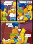 1girl 2boys ass bart_simpson breasts comic homer_simpson incest marge_simpson milf mother_and_son nipples text the_simpsons