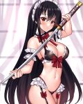 akame akame_(akame_ga_kill!) akame_ga_kill! alluring artist_request big_breasts black_hair breasts high_res katana lingerie maid red_eyes sword underwear weapon