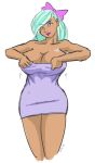 bow breasts cleavage dark_skin flitter green_hair hair hourglass_figure huge_breasts my_little_pony pink_eyes purple_lipstick