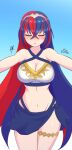  1girl alear_(female)_(fire_emblem) alear_(fire_emblem) alluring alternate_costume big_breasts bikini cleavage closed_eyes female_only fire_emblem fire_emblem_engage nintendo pareo raydango red_and_blue_hair swimsuit 